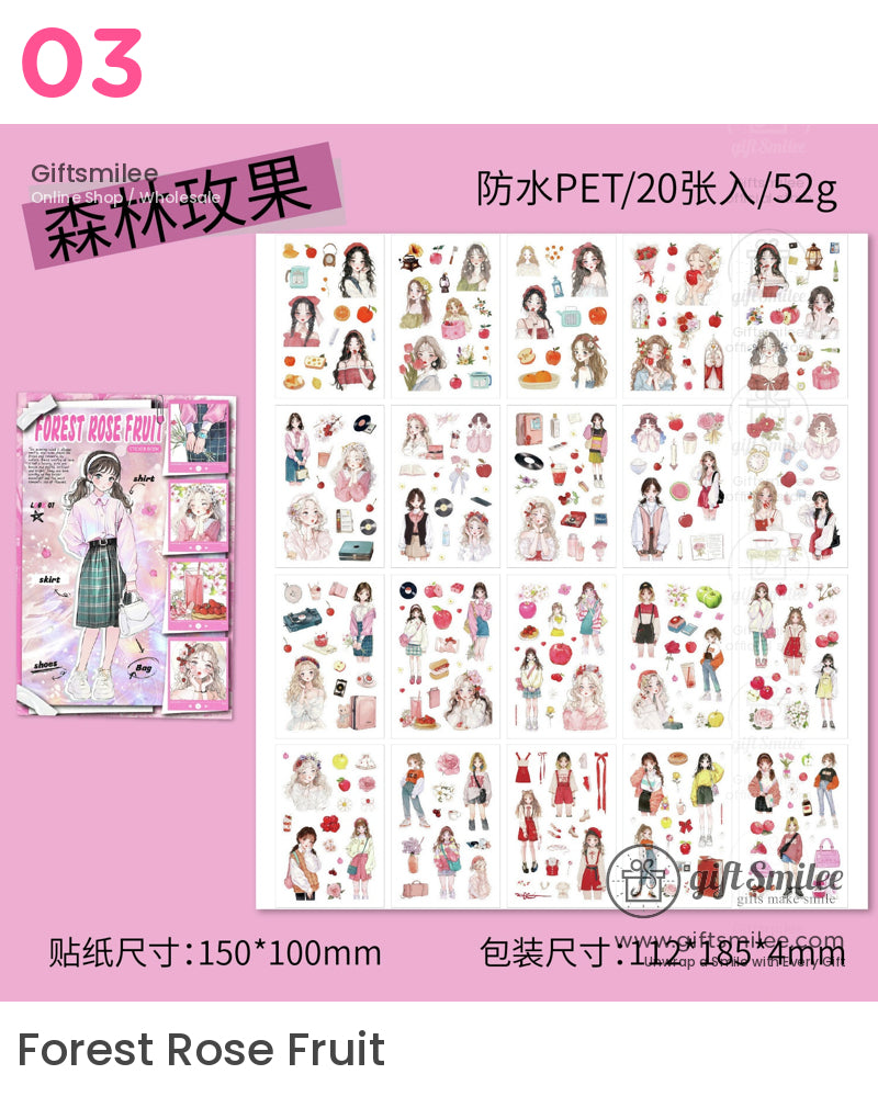 Kawaii Anime Girl Rose Daisy Forest And Green Wilderness Sticker Book | student gift