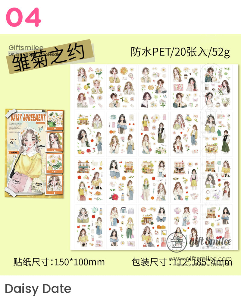 Kawaii Anime Girl Rose Daisy Forest And Green Wilderness Sticker Book | student gift