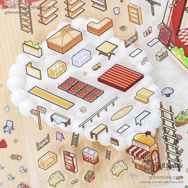 Assorted miniature sticker pieces, including furniture and decor, perfect for crafting.