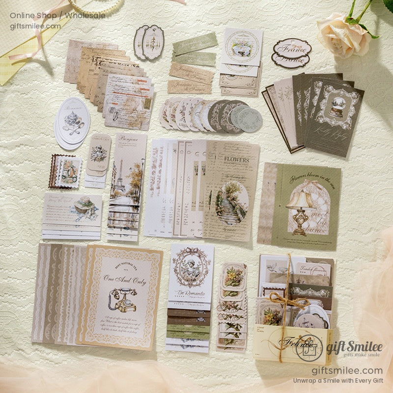Vintage neutral-tone scrapbook paper and ephemera set for journaling and card making from giftsmilee shop