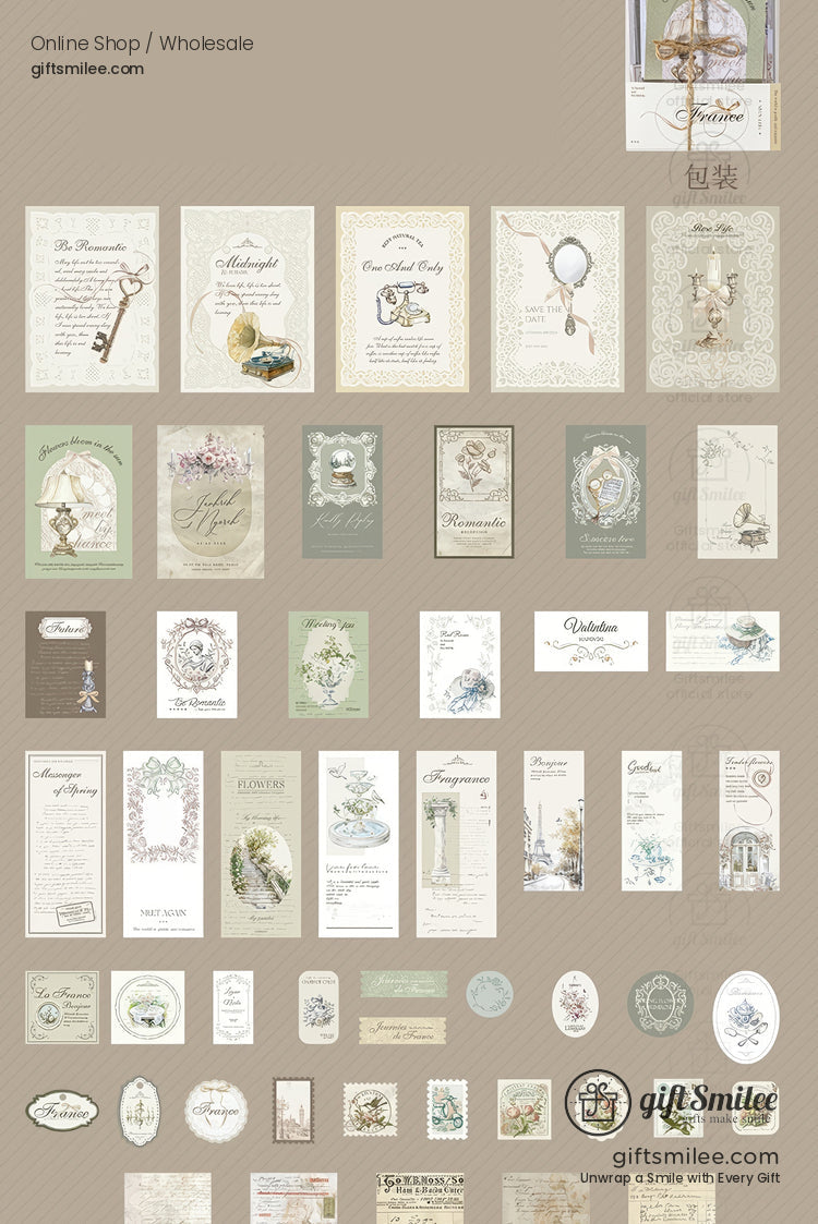 Vintage botanical stationery set with antique key illustration  