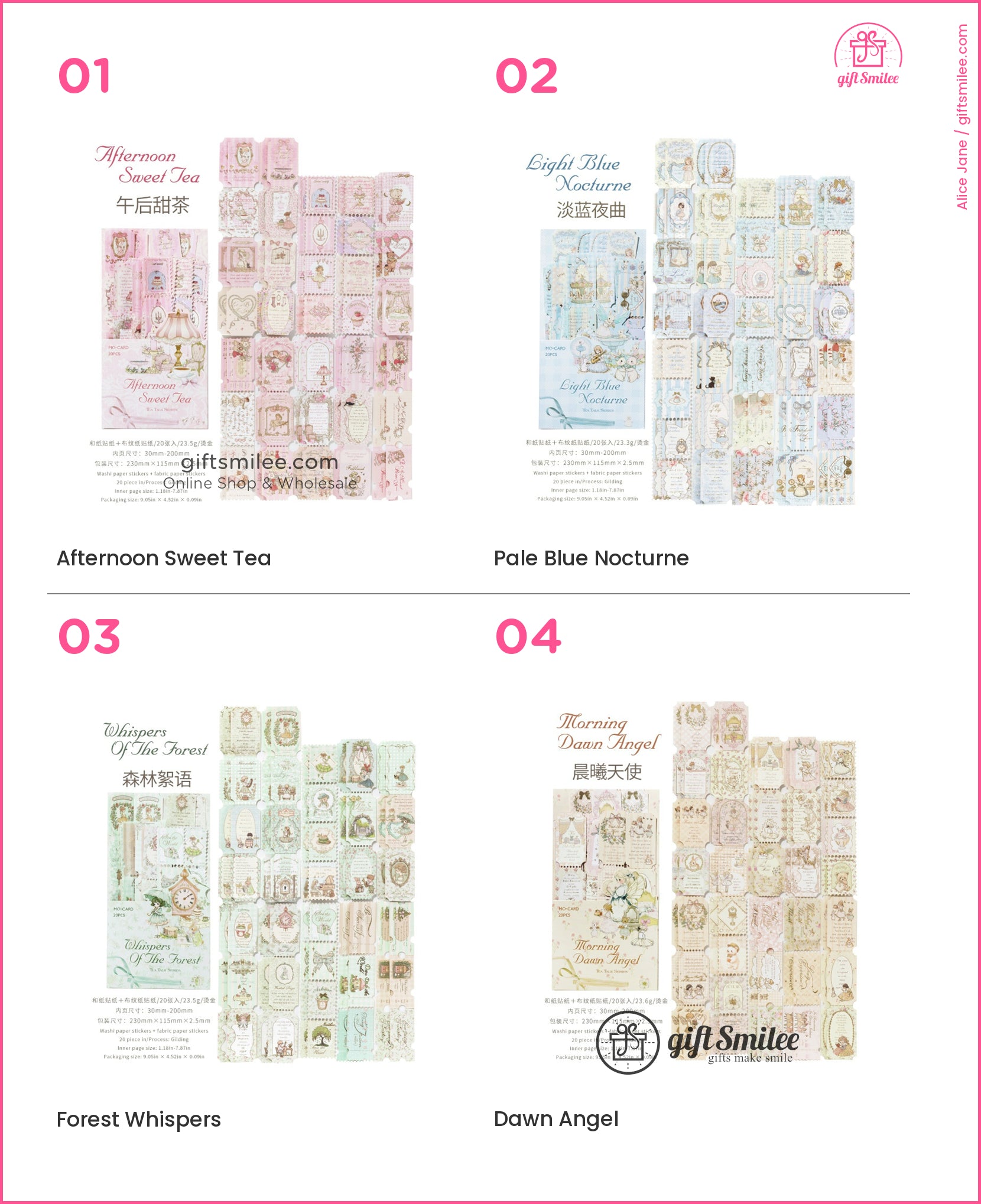 Afternoon Sweet Tea vintage sticker set – pastel pink decorative scrapbook stickers for planners and journaling.