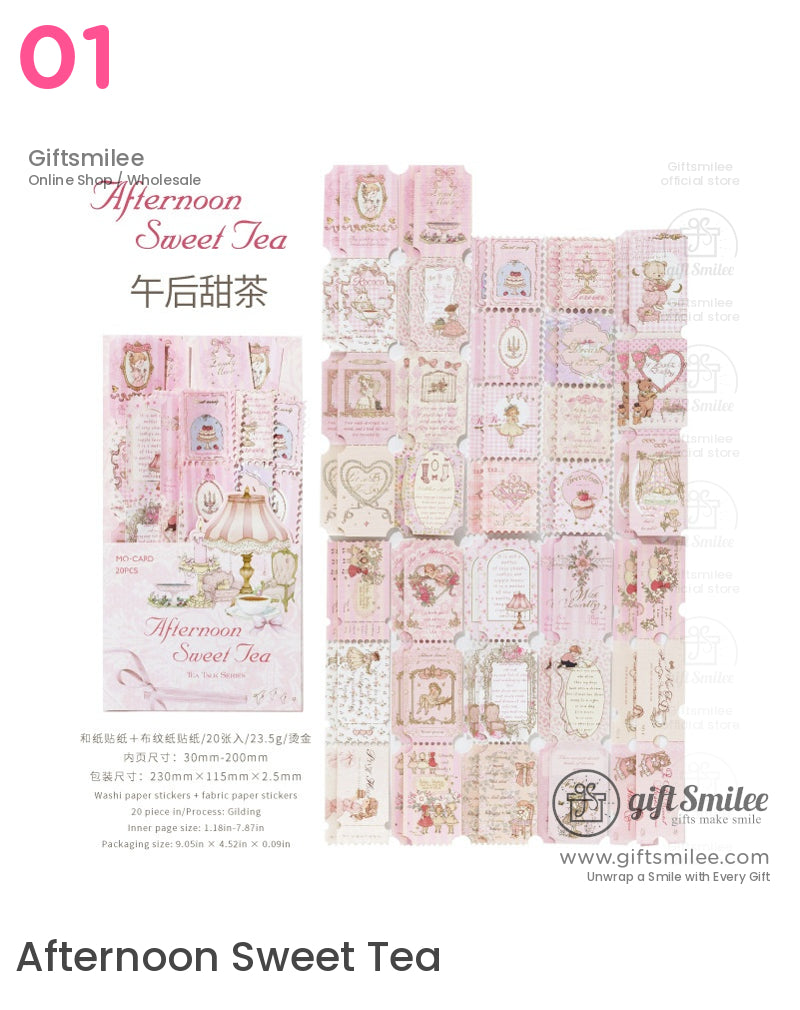 “Afternoon Sweet Tea pink washi and fabric paper sticker set – vintage tea party themed labels by Giftsmilee”