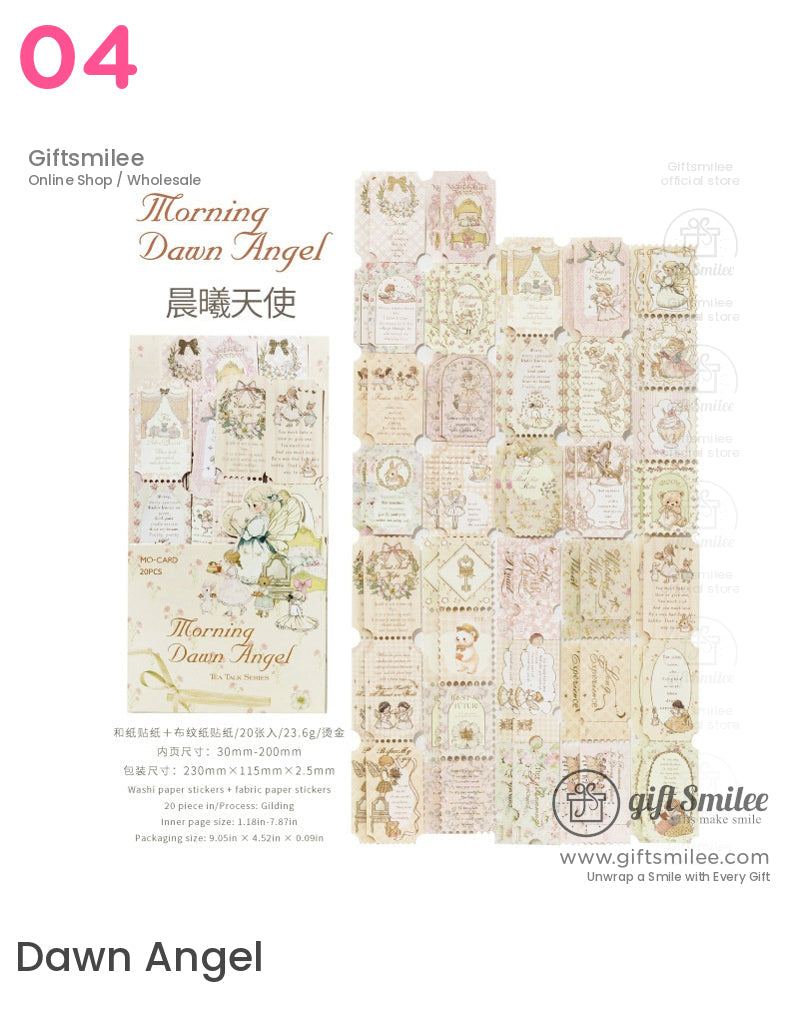 “Morning Dawn Angel washi paper sticker set – vintage pastel ticket-style stickers for journaling and scrapbooking by Giftsmilee”