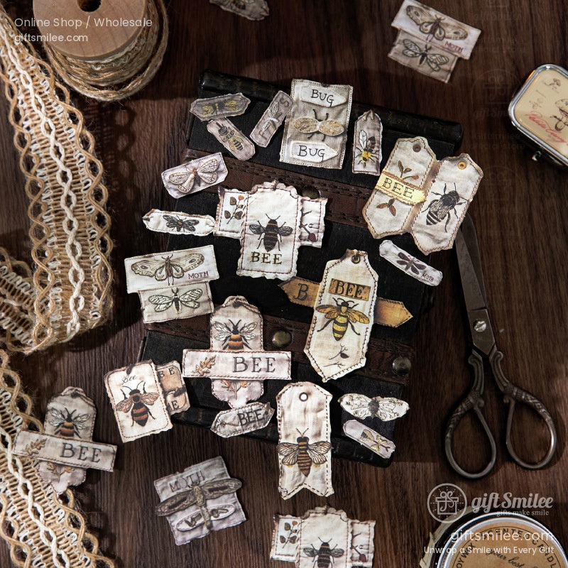 Vintage floral motivational label stickers for scrapbooking and journaling – words like Wish, Hope, Joy, Bloom, Create, Blossom.