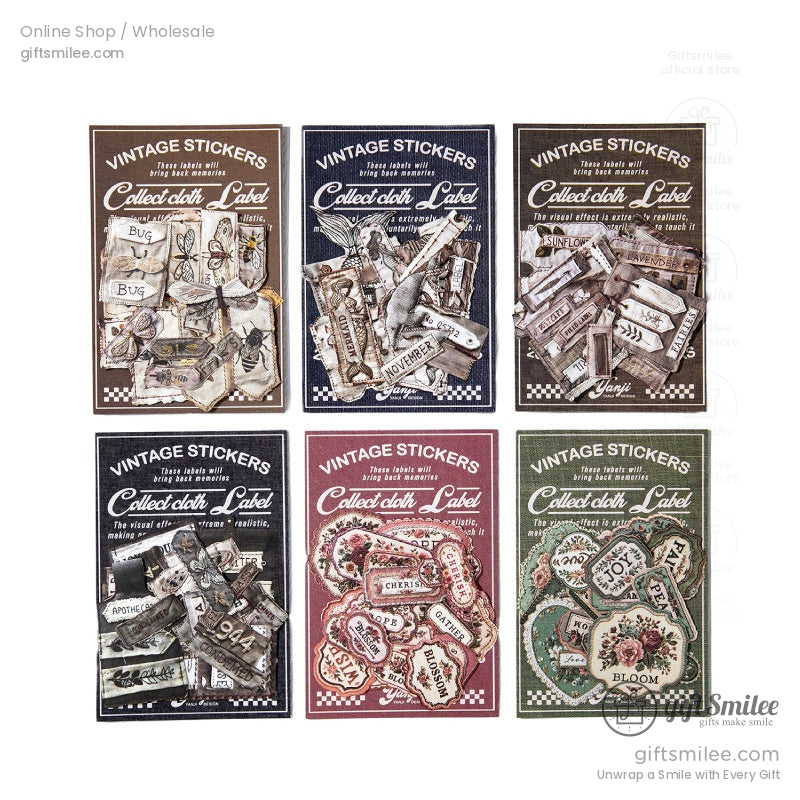 Vintage stickers set — insect and bug label designs on kraft paper