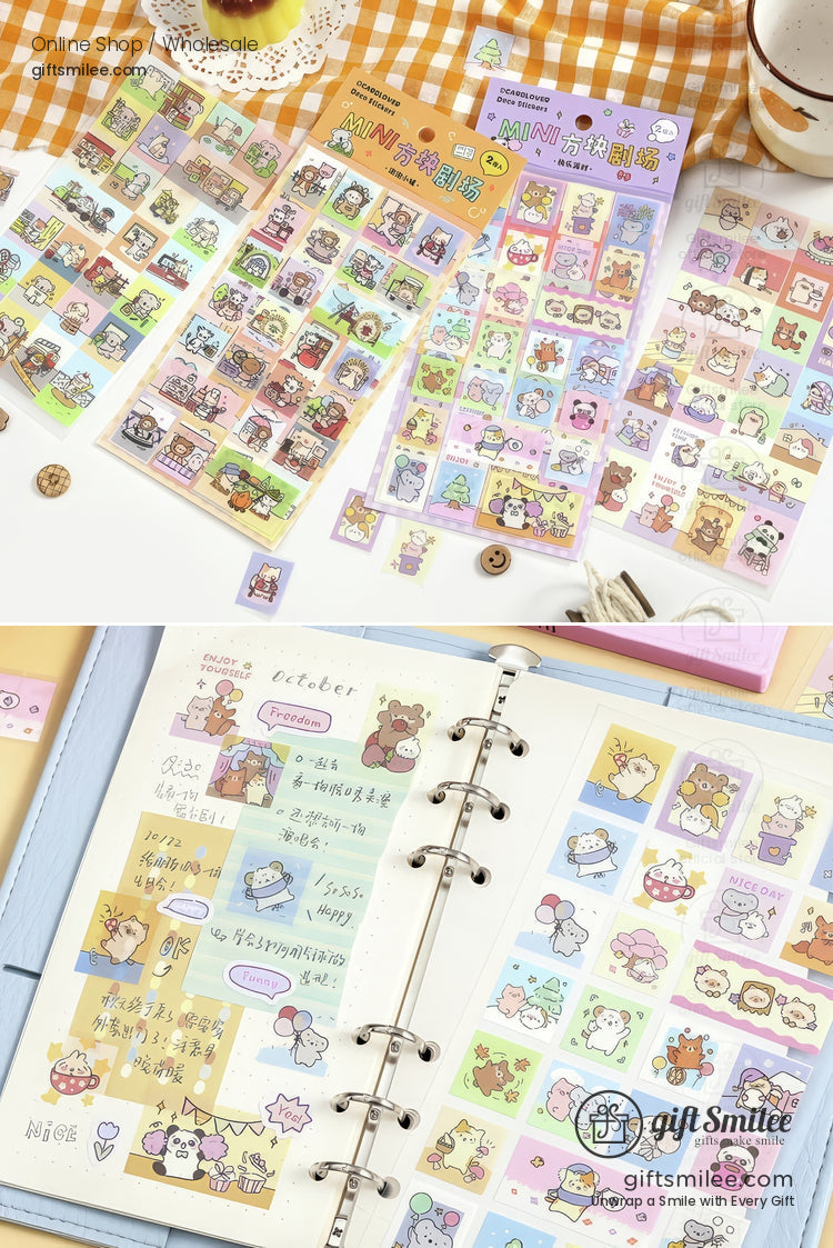 Colorful cartoon animal sticker sheets with cute designs perfect for planners journals and DIY crafts