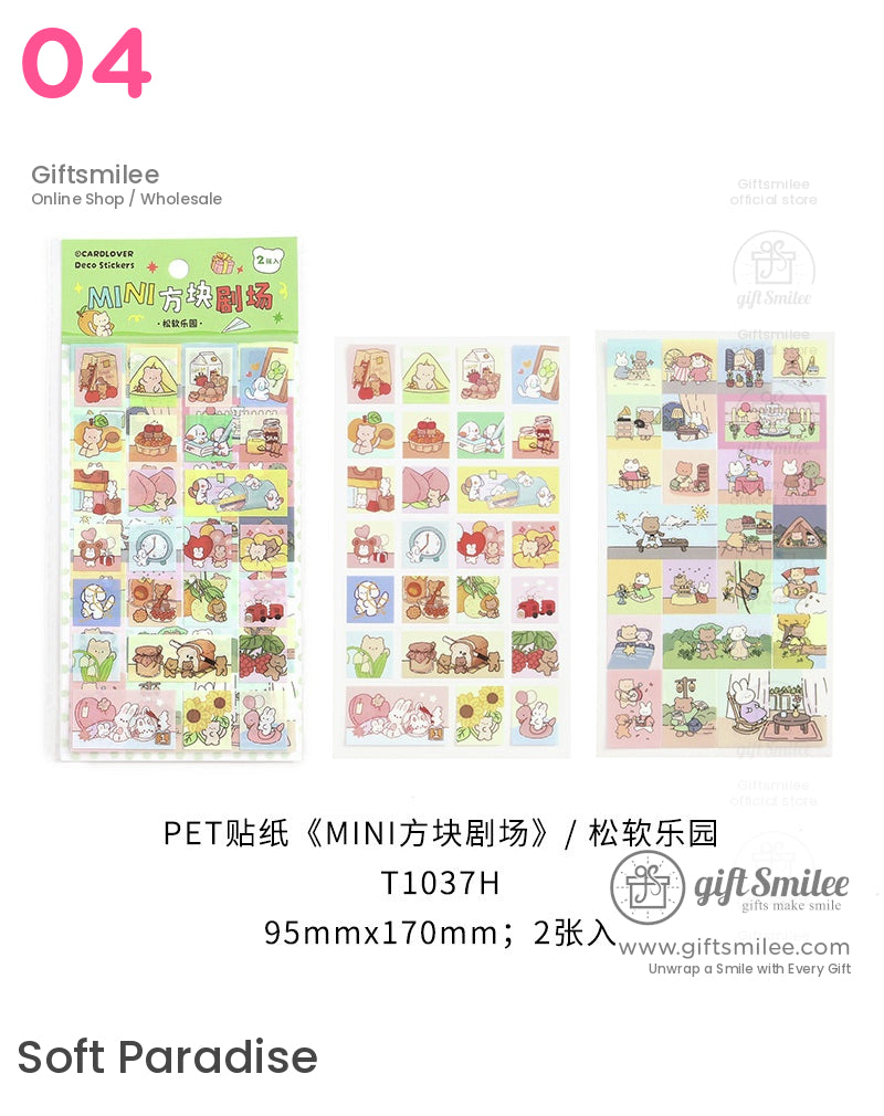 Colorful PET stickers with cute animal illustrations soft pastel tones 95x170mm perfect for decoration