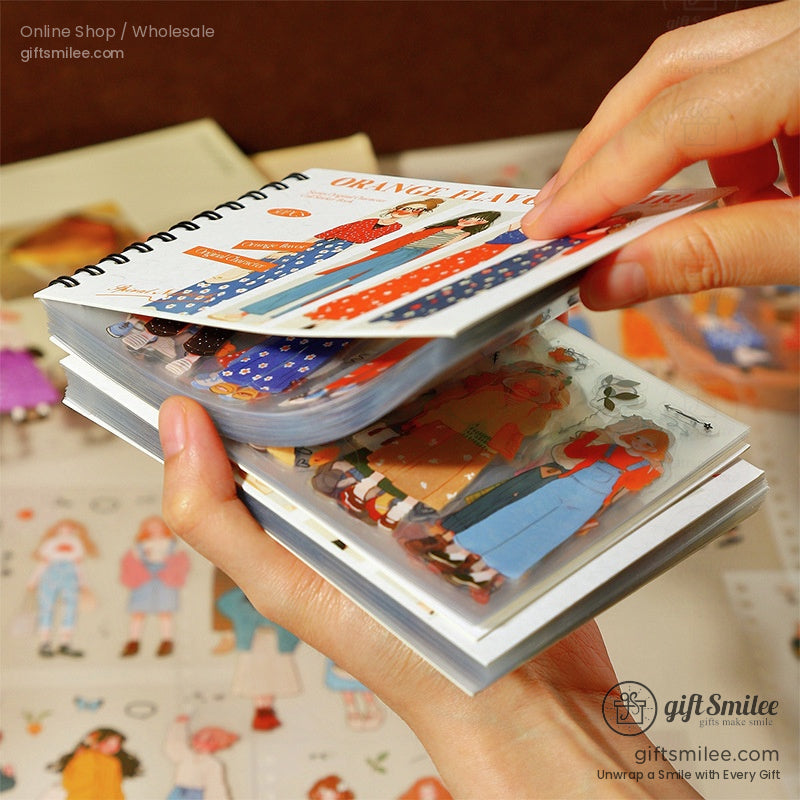 Assorted fashionthemed stickers with colorful outfits spiralbound sticker book and vibrant character designs