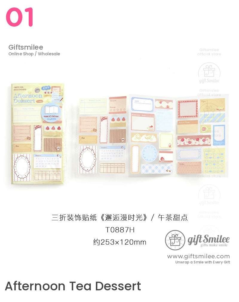 Pastelcolored dessertthemed sticker set with memo boxes decorative frames and cute illustrations 253x120mm