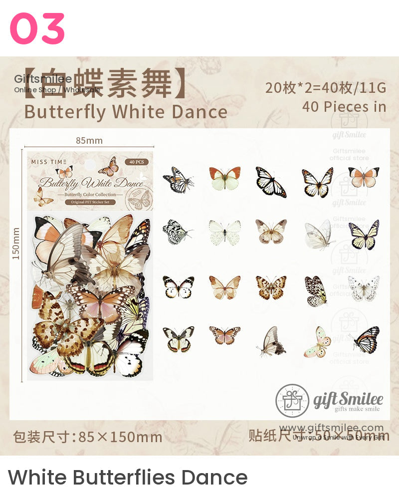 Assorted pastel butterfly stickers featuring intricate patterns transparent PET material and delicate wing designs