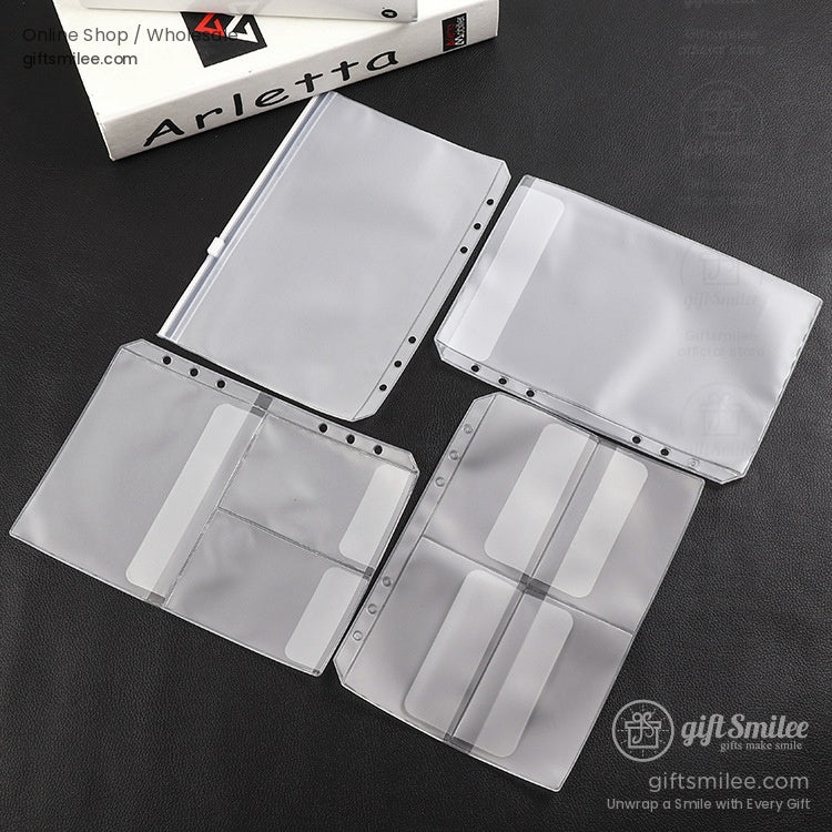 Clear PVC binder pockets with multiple compartments reinforced holes and zipper closures for document organization