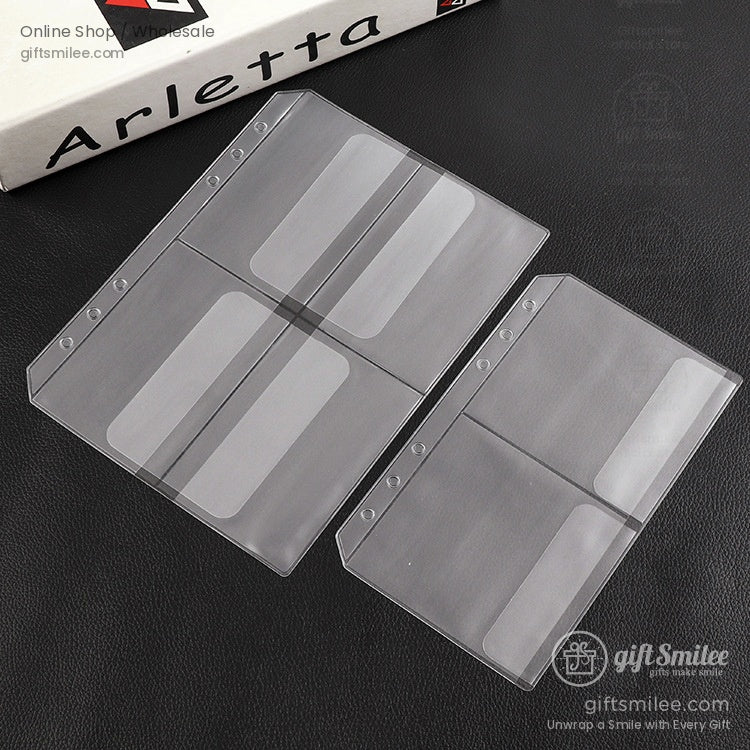 Transparent PVC cardholder sheets with multiple slots reinforced edges and prepunched holes for binders