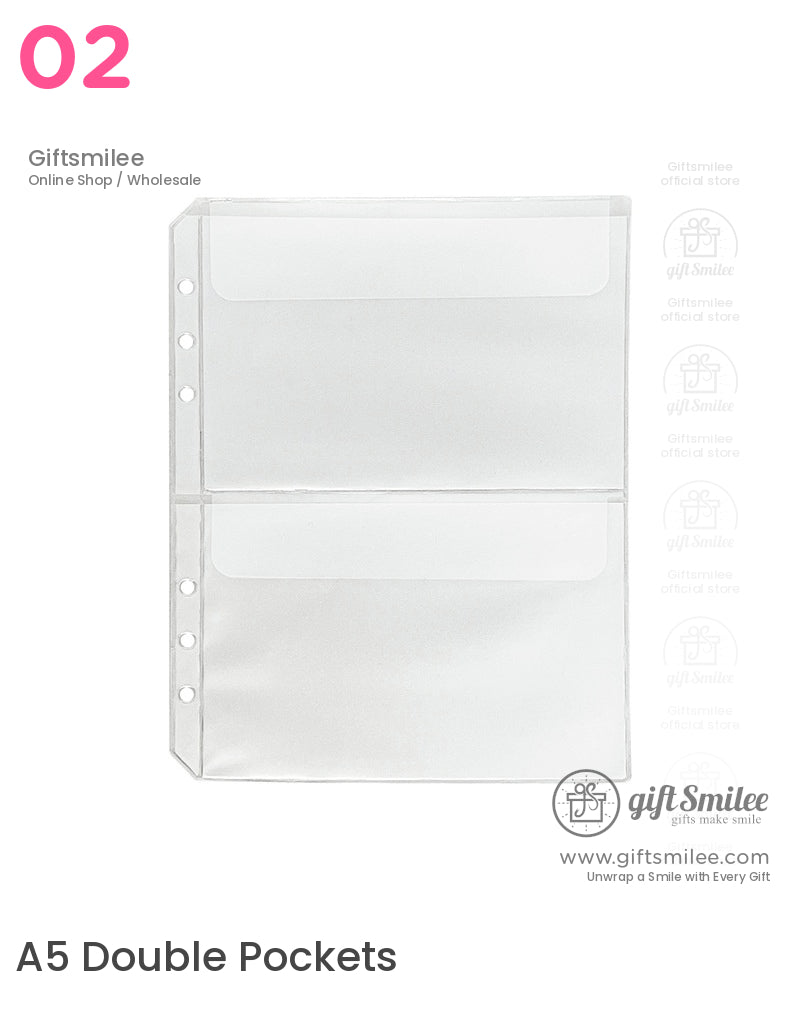 Clear plastic document holder with two pockets reinforced 6hole binding durable transparent material