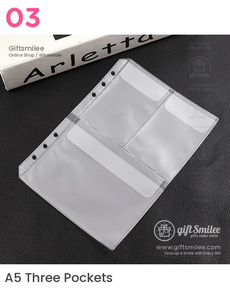 Transparent PVC document organizer with four compartments reinforced holes durable design and smooth finish