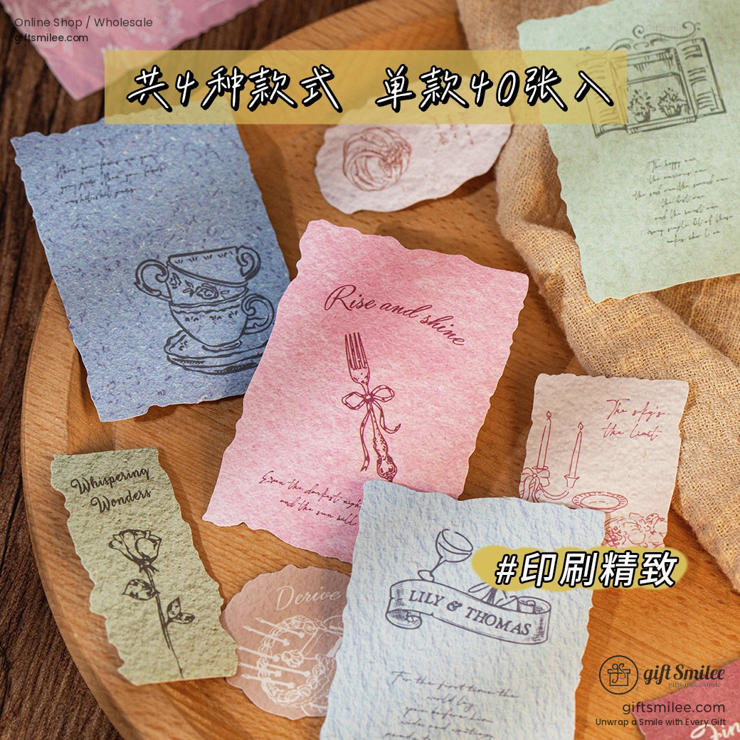 Vintage Textured Paper Writable Adhesive 40-Piece Assorted Decorative Stickers | KS-SA-4255