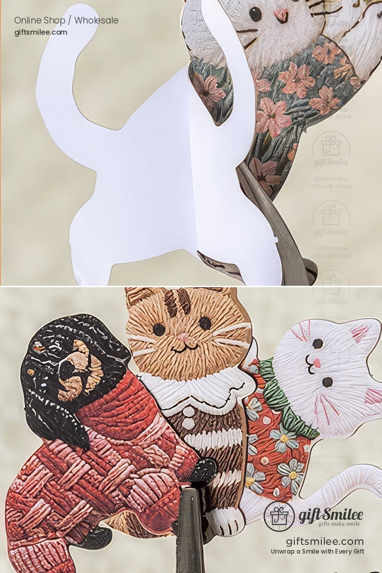 Embroidery-Textured Felt Self-Adhesive Cat Dog Motifs Sticker Set | KS-SA-4256
