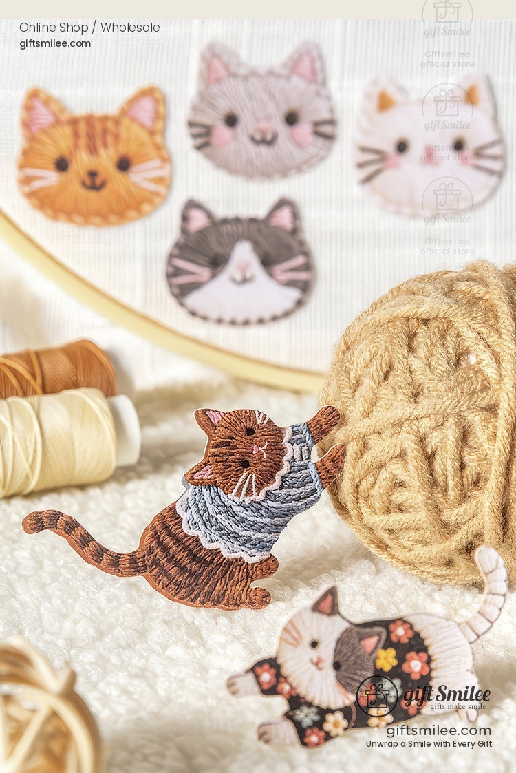 Embroidery-Textured Felt Self-Adhesive Cat Dog Motifs Sticker Set | KS-SA-4256