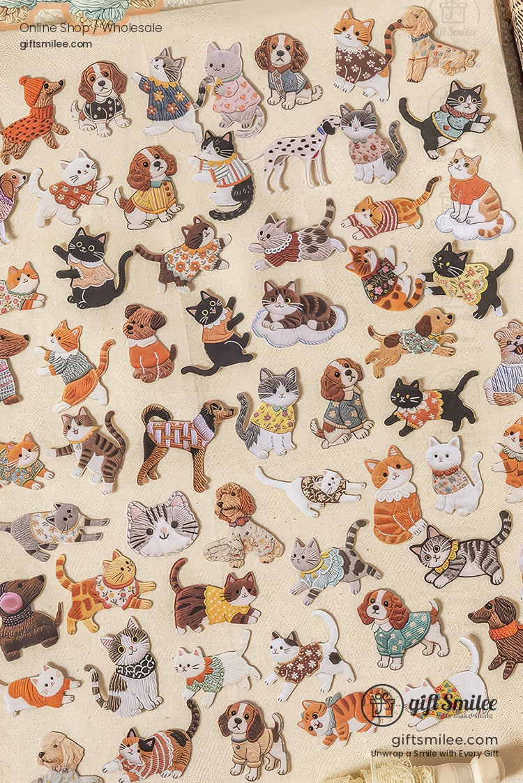Embroidery-Textured Felt Self-Adhesive Cat Dog Motifs Sticker Set | KS-SA-4256