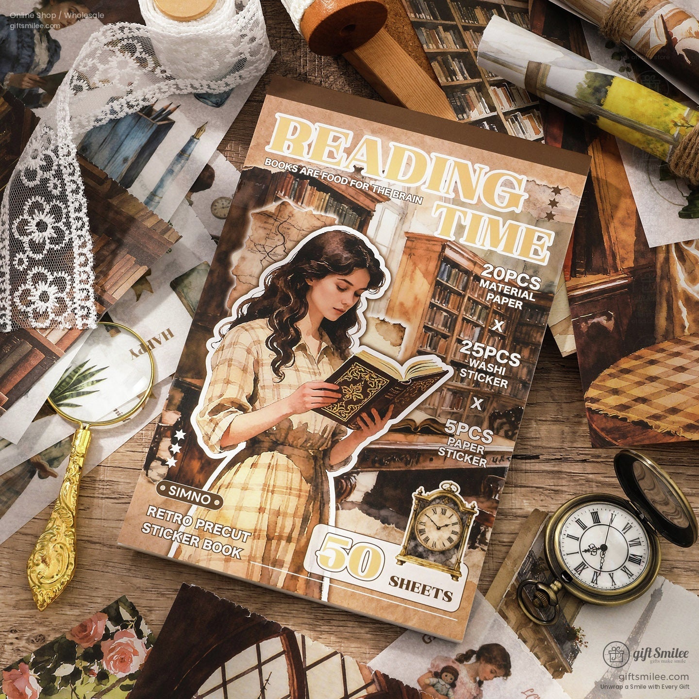 Vintage Reading Theme 50-Sheet Precut Mixed-Material Sticker Book | KS-SA-4257