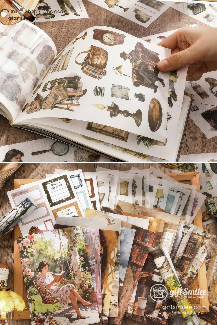 Vintage Reading Theme 50-Sheet Precut Mixed-Material Sticker Book | KS-SA-4257