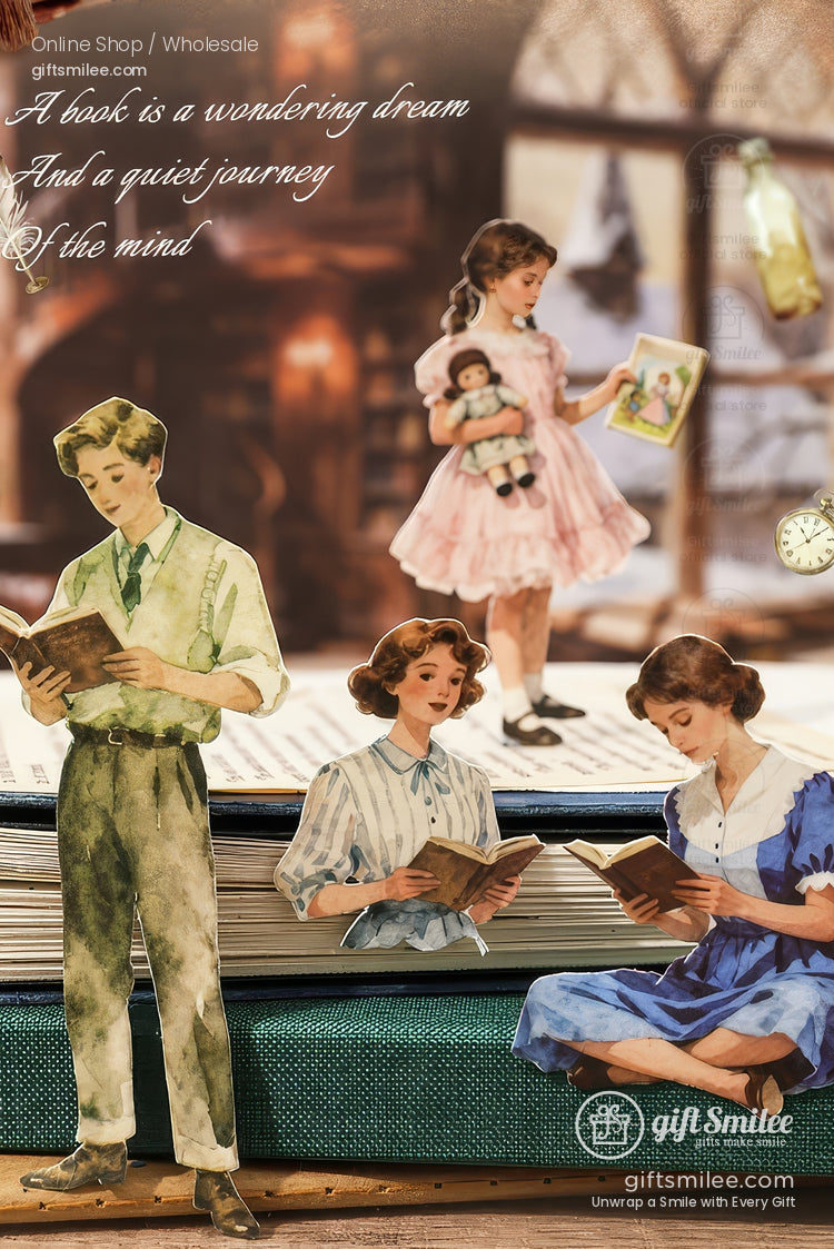 Vintage Reading Theme 50-Sheet Precut Mixed-Material Sticker Book | KS-SA-4257