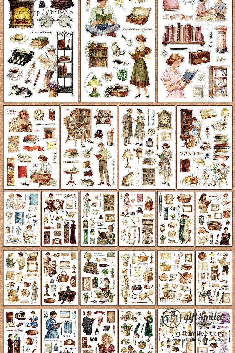 Vintage Reading Theme 50-Sheet Precut Mixed-Material Sticker Book | KS-SA-4257