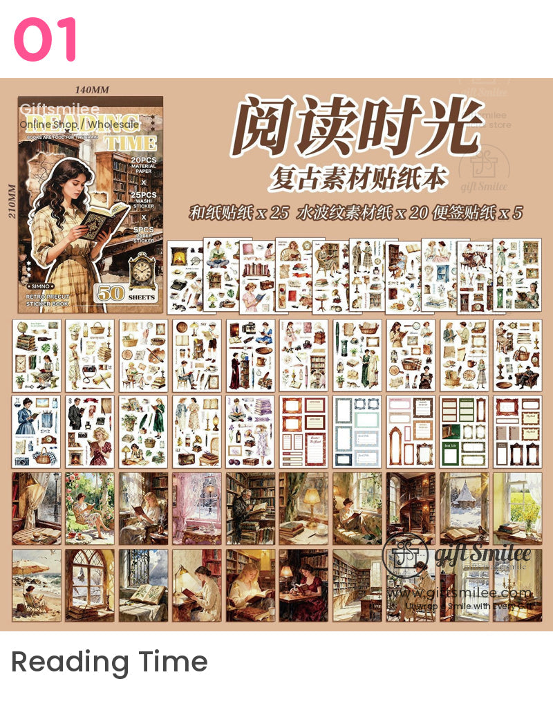 Vintage Reading Theme 50-Sheet Precut Mixed-Material Sticker Book | KS-SA-4257