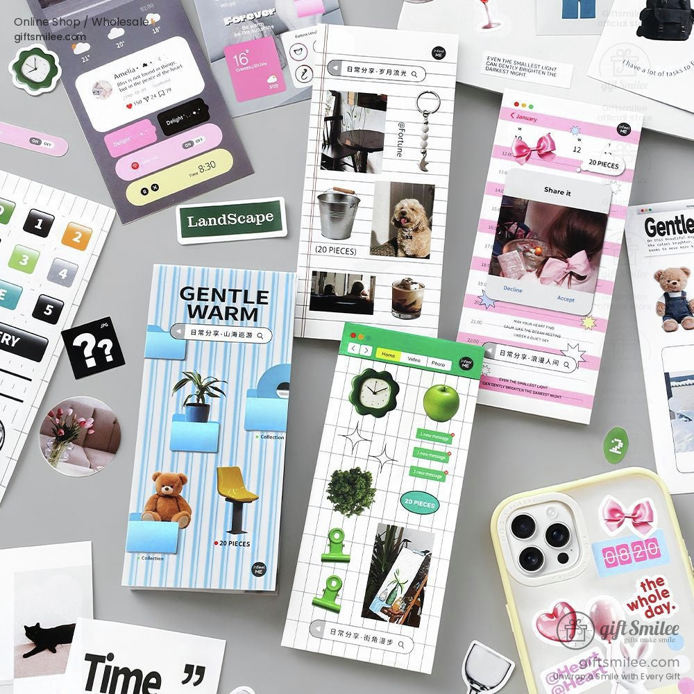 Matte Pet Die‑Cut 20‑Piece Mixed Aesthetic Decorative Stickers | KS-SA-4259