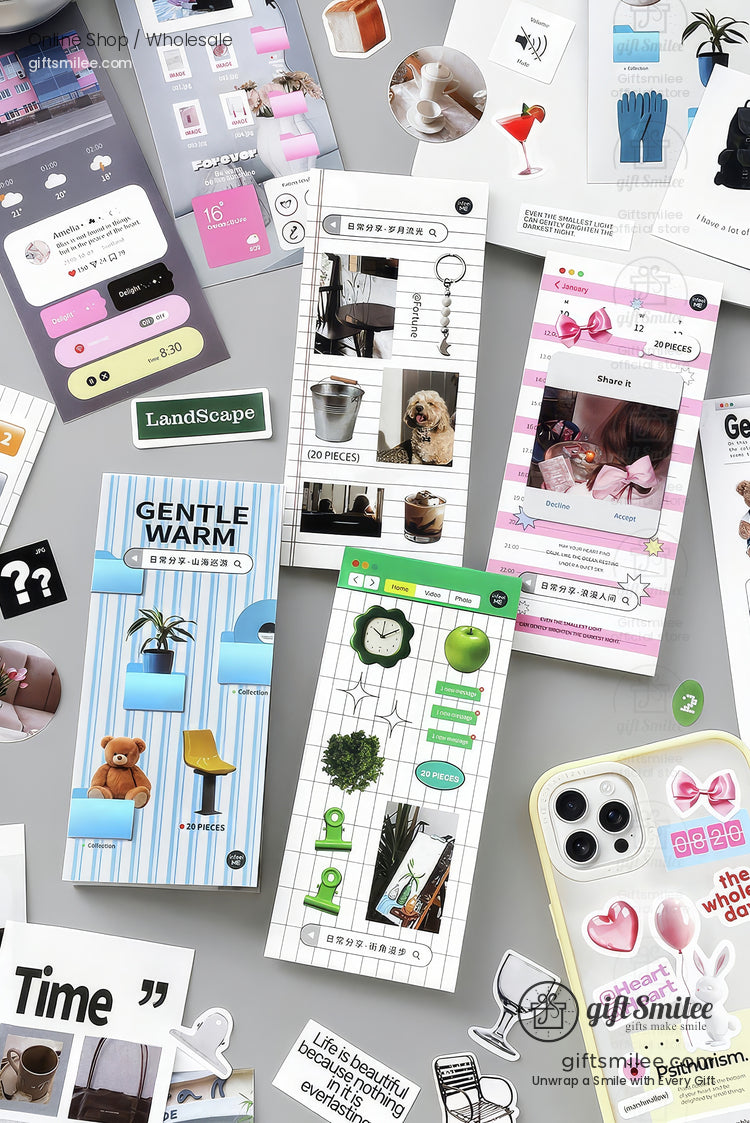 Matte Pet Die‑Cut 20‑Piece Mixed Aesthetic Decorative Stickers | KS-SA-4259