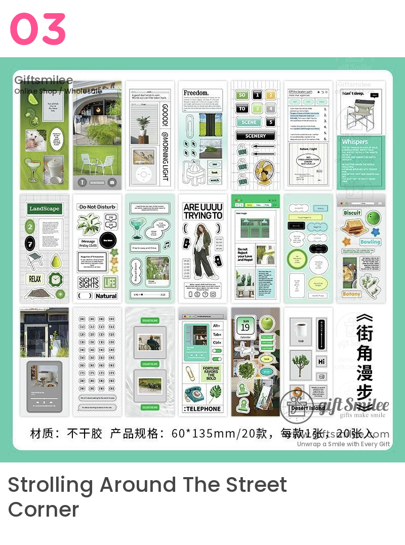 Matte Pet Die‑Cut 20‑Piece Mixed Aesthetic Decorative Stickers | KS-SA-4259