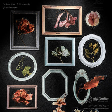 Matte Pet Transparent Overlap Vintage Frame Dried-Flower Prints Sticker Pack | KS-SA-4260