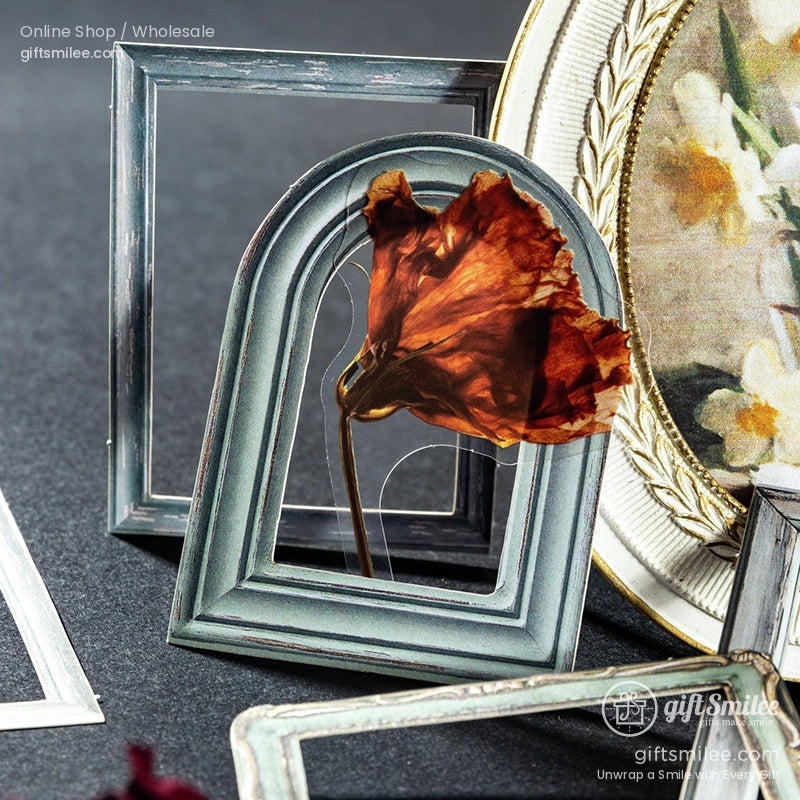 Matte Pet Transparent Overlap Vintage Frame Dried-Flower Prints Sticker Pack | KS-SA-4260