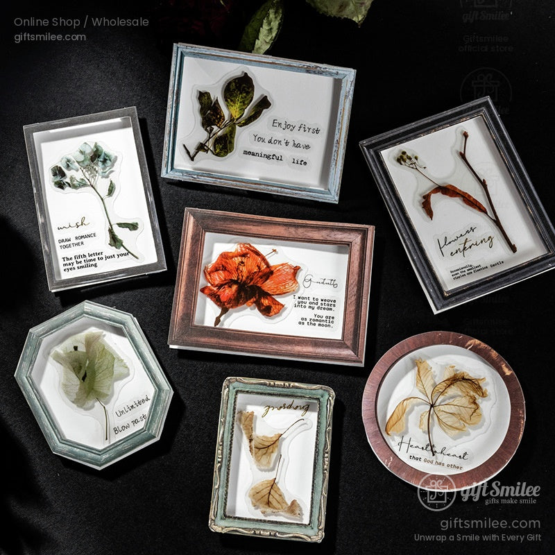 Matte Pet Transparent Overlap Vintage Frame Dried-Flower Prints Sticker Pack | KS-SA-4260