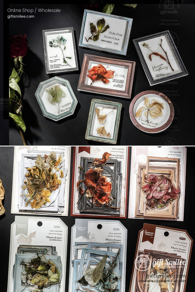 Matte Pet Transparent Overlap Vintage Frame Dried-Flower Prints Sticker Pack | KS-SA-4260