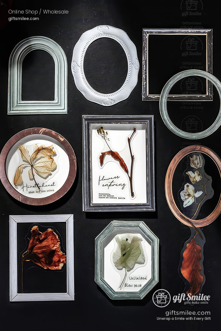 Matte Pet Transparent Overlap Vintage Frame Dried-Flower Prints Sticker Pack | KS-SA-4260