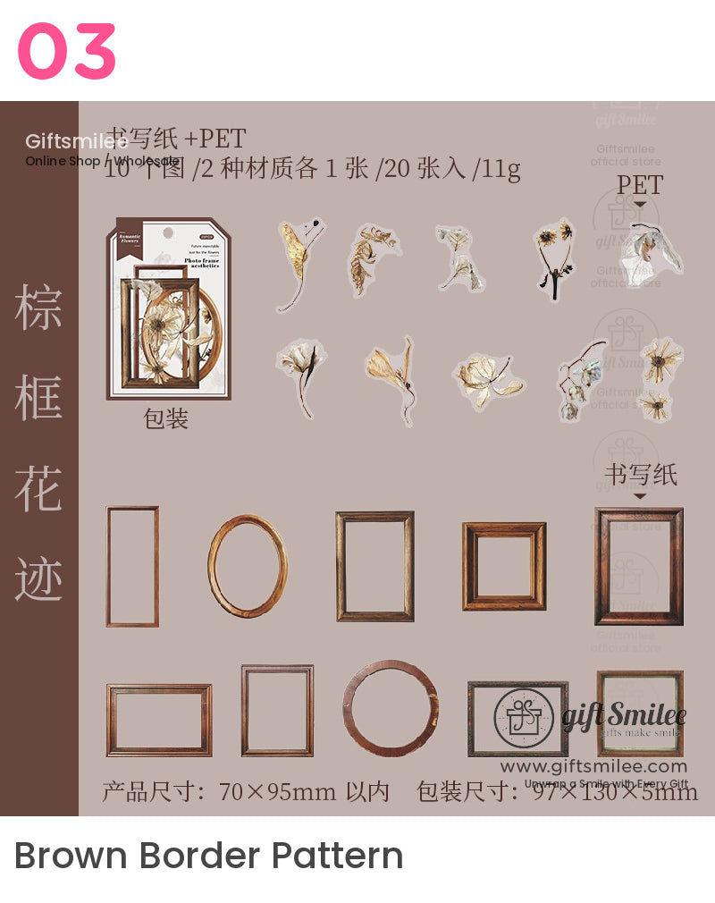 Matte Pet Transparent Overlap Vintage Frame Dried-Flower Prints Sticker Pack | KS-SA-4260