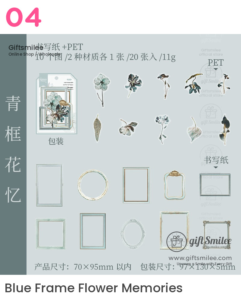 Matte Pet Transparent Overlap Vintage Frame Dried-Flower Prints Sticker Pack | KS-SA-4260