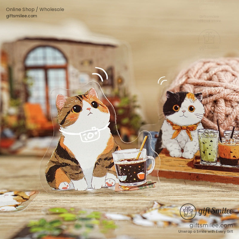 Matte Pet Die-Cut 15-Piece Cat Illustration Sticker Pack | KS-SA-4261