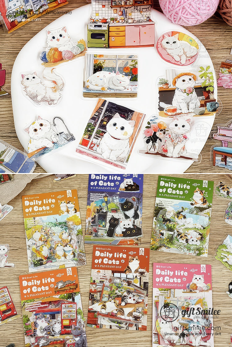 Matte Pet Die-Cut 15-Piece Cat Illustration Sticker Pack | KS-SA-4261