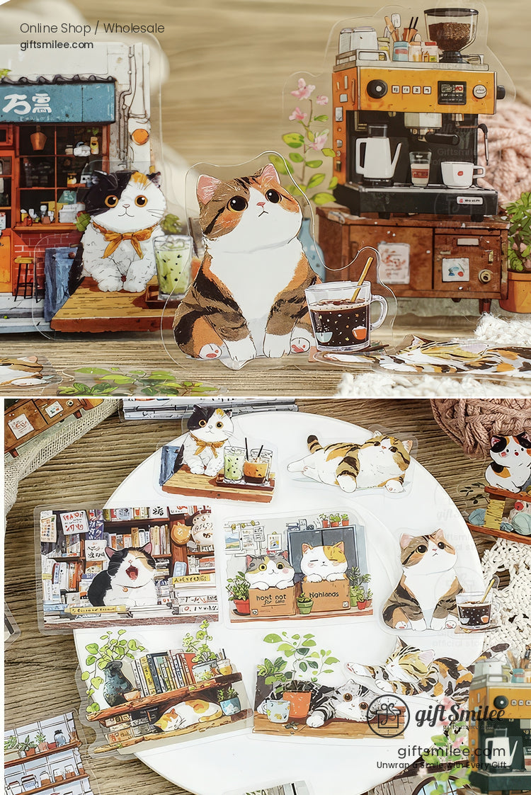 Matte Pet Die-Cut 15-Piece Cat Illustration Sticker Pack | KS-SA-4261