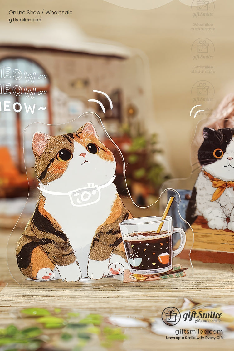 Matte Pet Die-Cut 15-Piece Cat Illustration Sticker Pack | KS-SA-4261