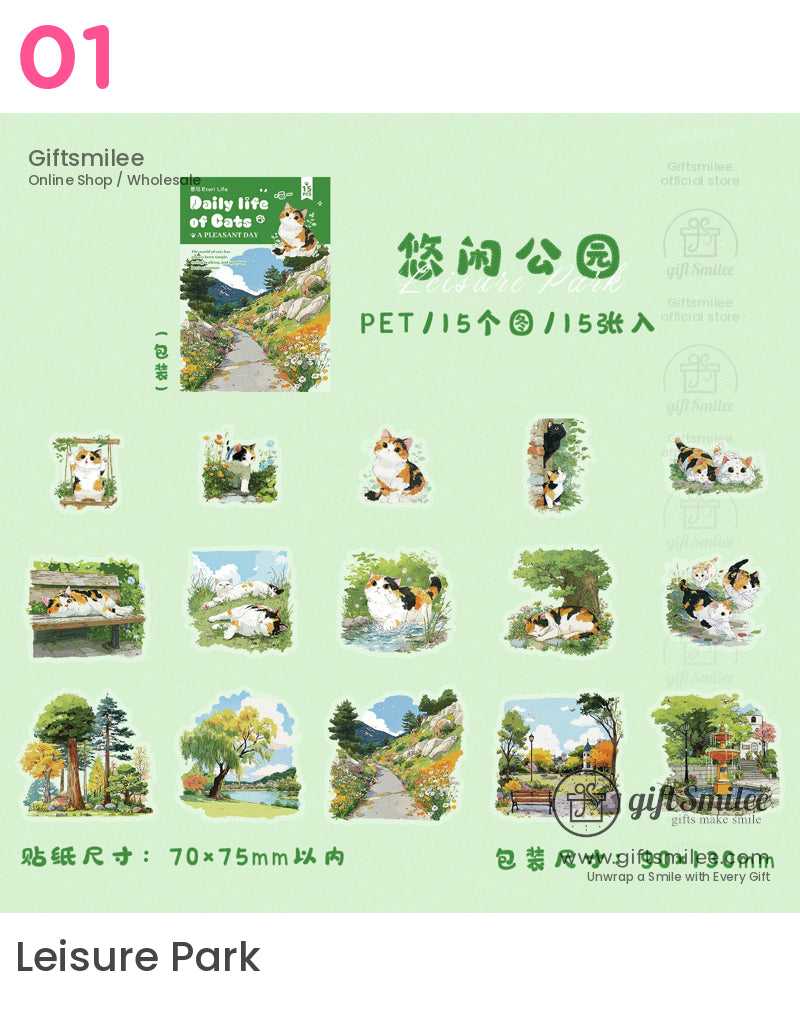 Matte Pet Die-Cut 15-Piece Cat Illustration Sticker Pack | KS-SA-4261