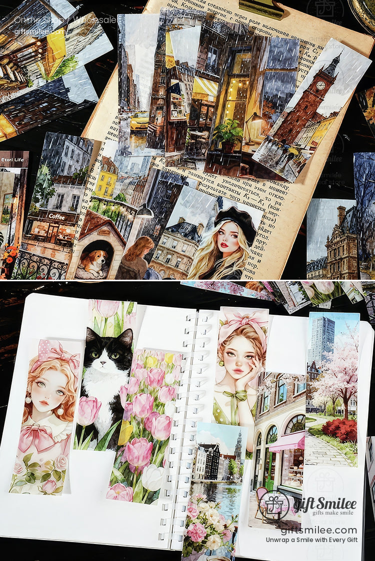 Matte Paper Die‑Cut 25Pcs Urban Watercolor Sticker Pack | KS-SA-4262