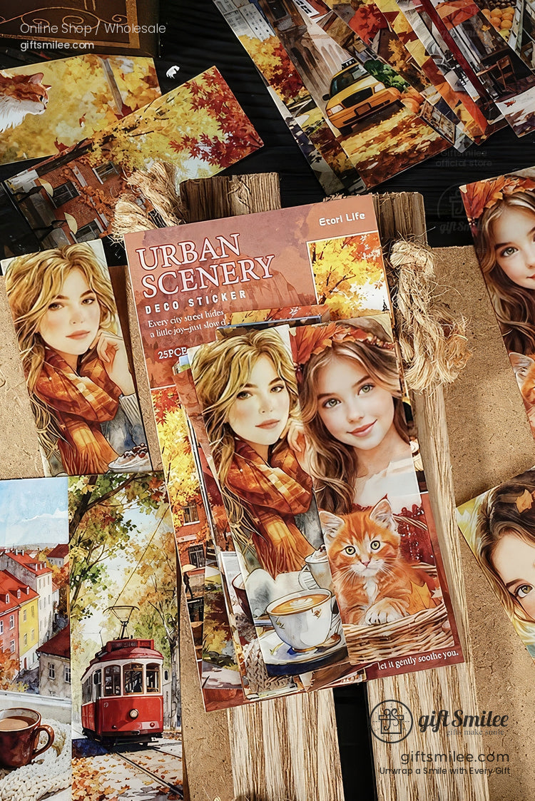 Matte Paper Die‑Cut 25Pcs Urban Watercolor Sticker Pack | KS-SA-4262