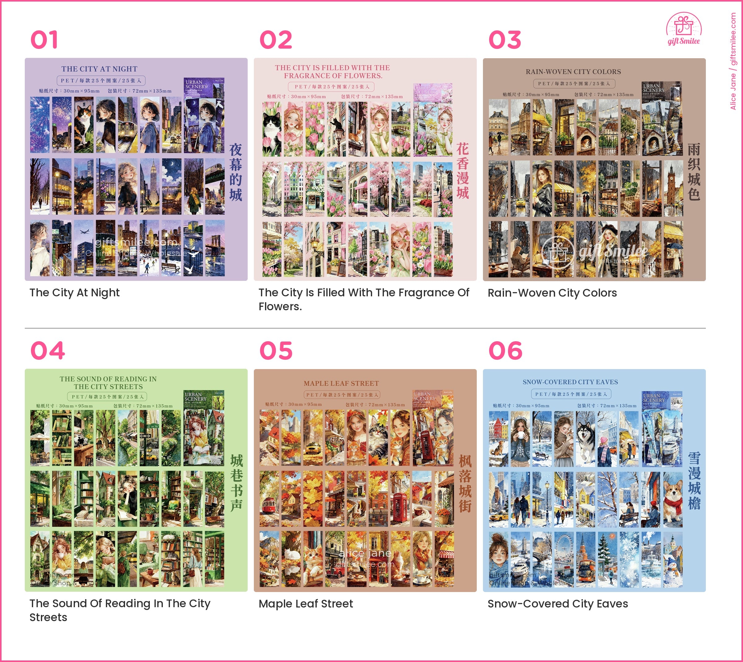 Matte Paper Die‑Cut 25Pcs Urban Watercolor Sticker Pack | KS-SA-4262