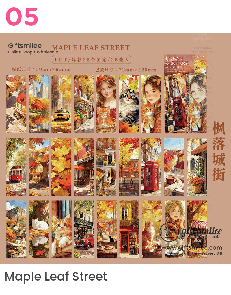 Matte Paper Die‑Cut 25Pcs Urban Watercolor Sticker Pack | KS-SA-4262