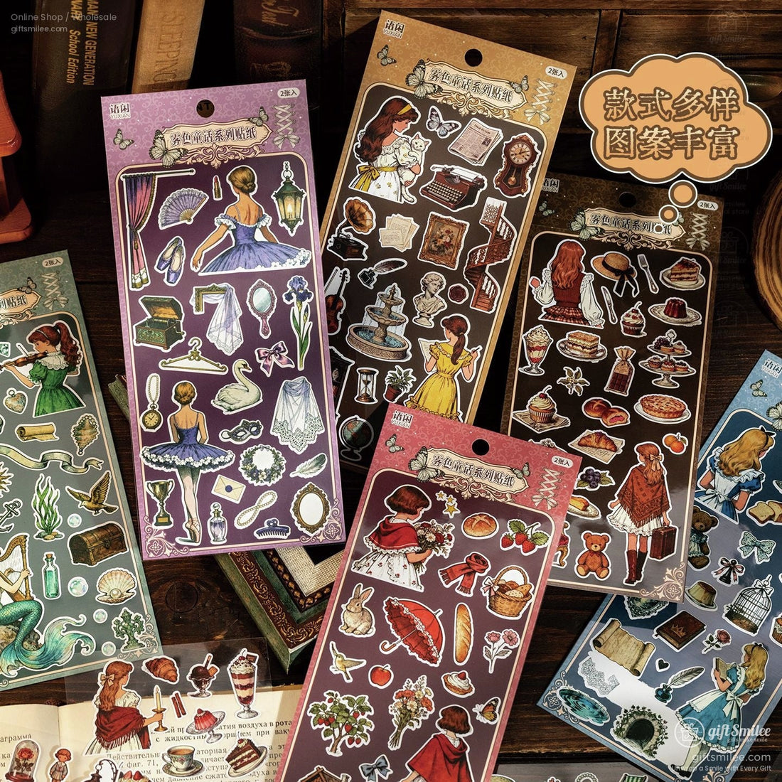 Vintage Matte Pet Die-Cut Rich Ink Illustrations Sticker Sheets | KS-SA-4263