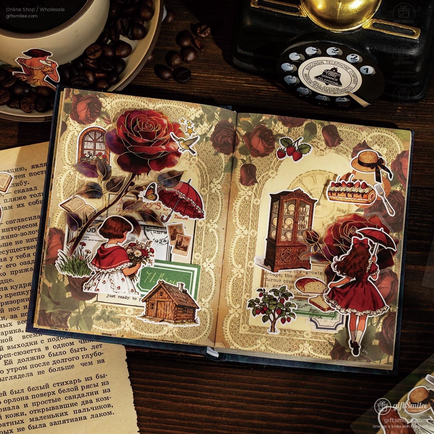 Vintage Matte Pet Die-Cut Rich Ink Illustrations Sticker Sheets | KS-SA-4263