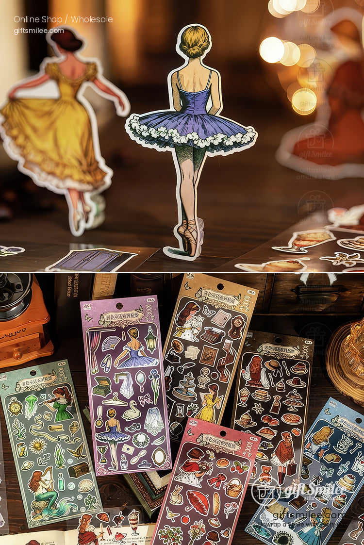 Vintage Matte Pet Die-Cut Rich Ink Illustrations Sticker Sheets | KS-SA-4263